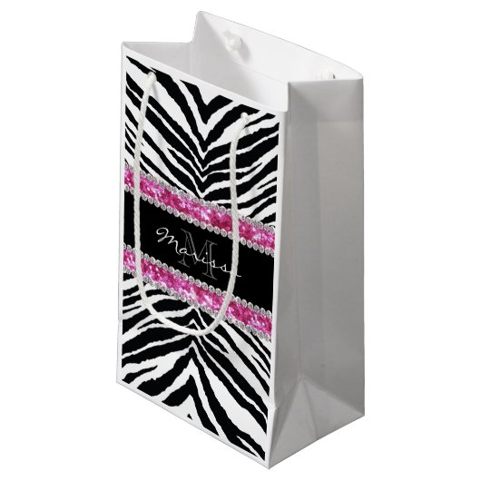 Mit Monogramm Imitat-Glitzer Bling diamante de Kleine Geschenktüte (Vorderseite Schrägansicht)