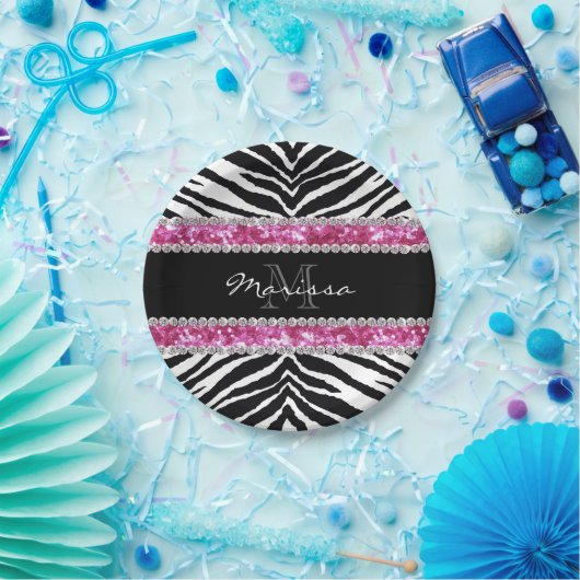 Mit Monogramm Imitat Glitzer Bling Kristall Girl's Pappteller (Party)