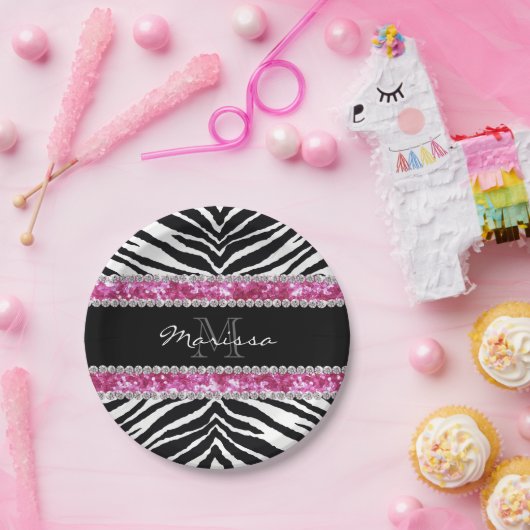 Mit Monogramm Imitat Glitzer Bling Kristall Girl's Pappteller (Party)