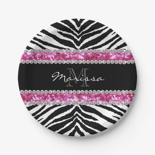 Mit Monogramm Imitat Glitzer Bling Kristall Girl's Pappteller (Vorderseite)