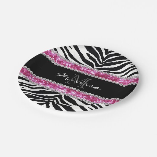 Mit Monogramm Imitat Glitzer Bling Kristall Girl's Pappteller (Schrägansicht)