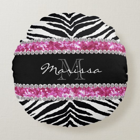 Mit Monogramm Imitate Glitzer Bling Kristall Girl' Rundes Kissen (Vorderseite)