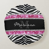 Mit Monogramm Imitate Glitzer Bling Kristall Girl' Rundes Kissen (Rückseite)