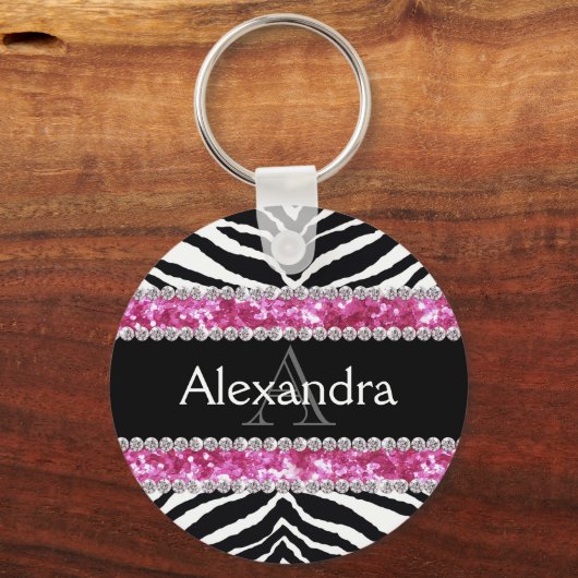 Mit Monogramm Imitate Glitzer Bling Zebra Girls Na Schlüsselanhänger (Vorderseite)