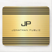 Mit Monogramm Imitate Gold Schwarz Moderne Elegant Mousepad (Vorne)