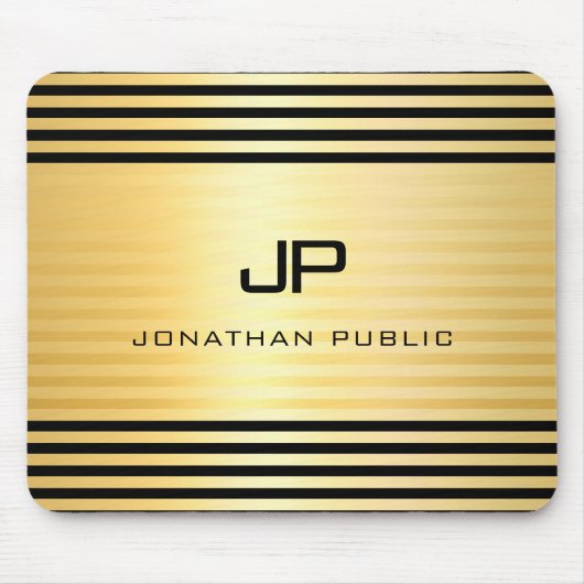 Mit Monogramm Imitate Gold Schwarz Moderne Elegant Mousepad (Vorne)