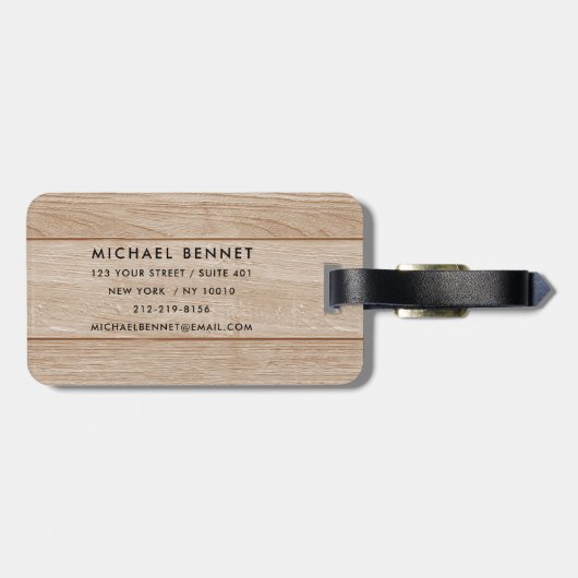 Mit Monogramm Imitate Holztextur Gepäckanhänger (Rückseite horizontal)