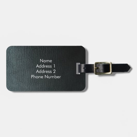Mit Monogramm Imitate Schwarzes Leder Textur Gepäckanhänger (Vorderseite horizontal)