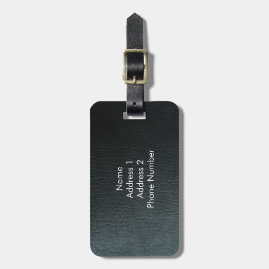 Mit Monogramm Imitate Schwarzes Leder Textur Gepäckanhänger (Vorderseite vertikal)