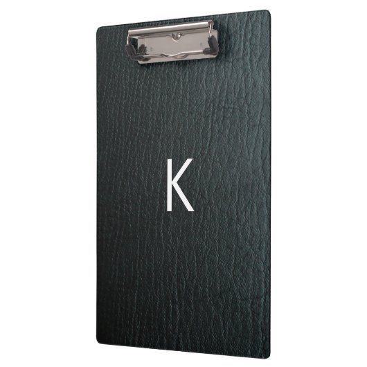 Mit Monogramm Imitate Schwarzes Leder Textur Klemmbrett (Links)