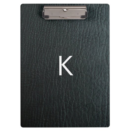 Mit Monogramm Imitate Schwarzes Leder Textur Klemmbrett (Vorderseite)