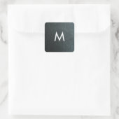Mit Monogramm Imitate Schwarzes Leder Textur Quadratischer Aufkleber (Tasche)