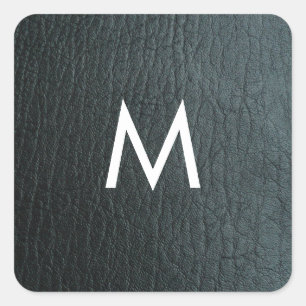 Mit Monogramm Imitate Schwarzes Leder Textur Quadratischer Aufkleber