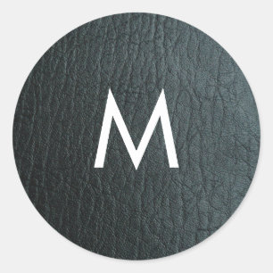 Mit Monogramm Imitate Schwarzes Leder Textur Runder Aufkleber