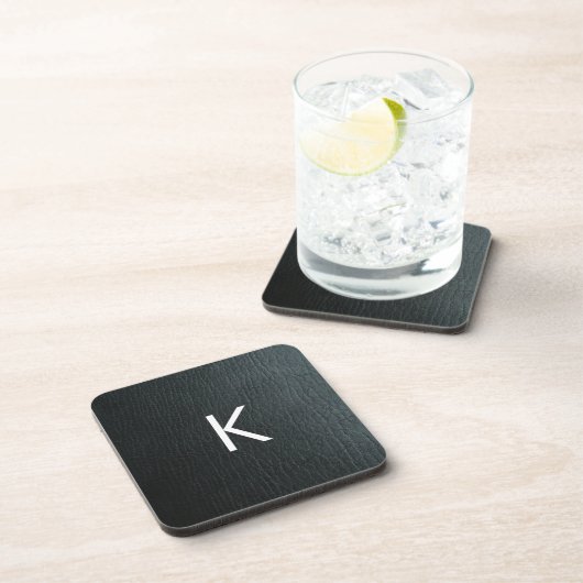 Mit Monogramm Imitate Schwarzes Leder Textur Untersetzer (Rechte Seite)