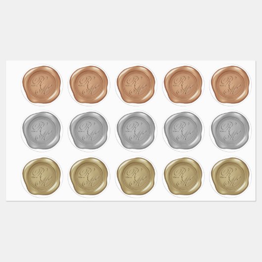 Mit Monogramm Imitate Wachsen von Siegeln in 3 Far Etiketten (Blatt)