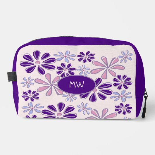 Mit Monogramm Indigo Rosa Blume Doodle Muster Waschbeutel (Vorderseite)
