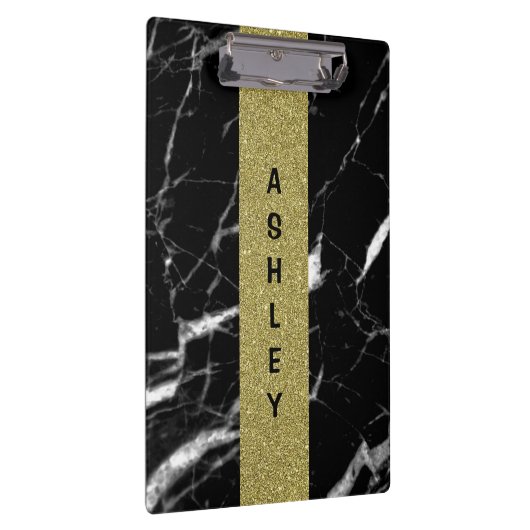 Mit Monogramm Individuelle Name, schwarzer Marmor  Klemmbrett (Rechts)