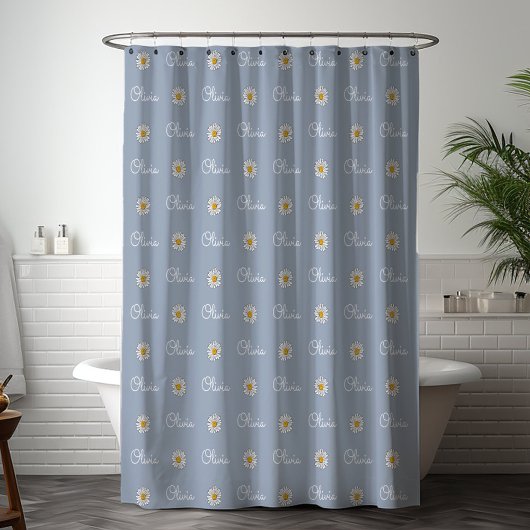 Mit Monogramm Individuelle Name Weißes Daisy-Blume Duschvorhang