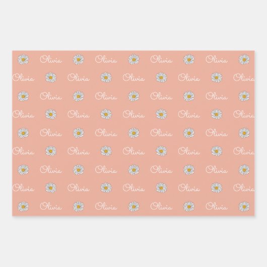 Mit Monogramm Individuelle Name Weißes Daisy-Blume Geschenkpapier Set (Vorderseite)