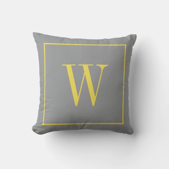 Mit Monogramm Inital Modernes Trendgraugelb Kissen (Vorderseite)