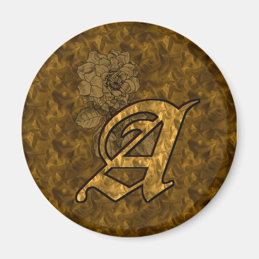 Mit Monogramm Initial A Gold Peony Magnet (Vorne)