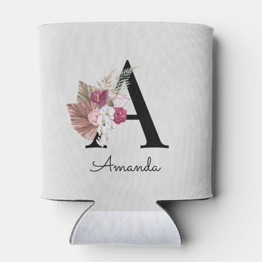 Mit Monogramm Initial A Pink Boho Girly Floral Dosenkühler (Rückseite)