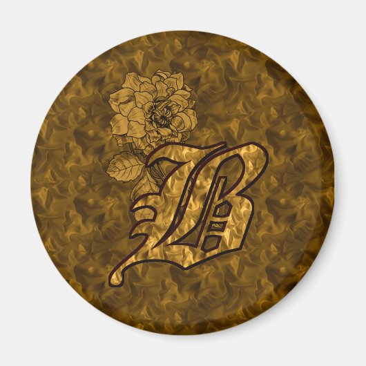 Mit Monogramm Initial B Gold Peony Magnet (Vorne)