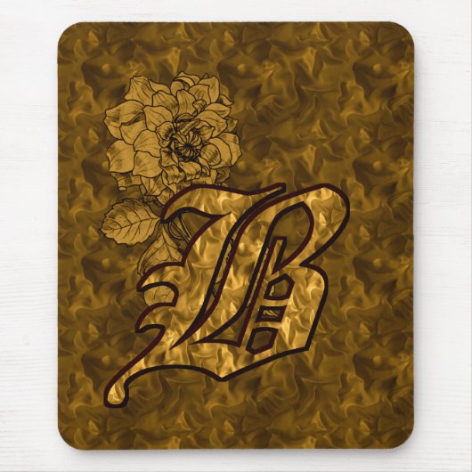 Mit Monogramm Initial B Gold Peony Mousepad (Vorne)