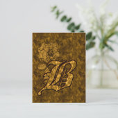 Mit Monogramm Initial B Gold Peony Postcard Postkarte (Stehend Vorderseite)