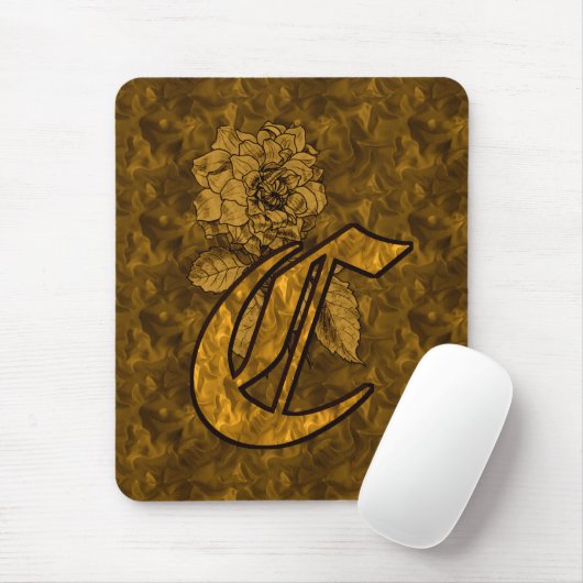 Mit Monogramm Initial C Gold Peony Mousepad (Mit Mouse)