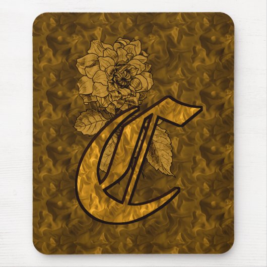 Mit Monogramm Initial C Gold Peony Mousepad (Vorne)