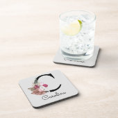 Mit Monogramm Initial C Pink Boho Floral Getränkeuntersetzer (Rechte Seite)