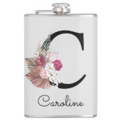 Mit Monogramm Initial C Pink Boho Girly Floral Flachmann (Vorderseite)