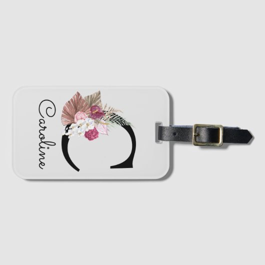 Mit Monogramm Initial C Pink Boho Girly Floral Gepäckanhänger (Vorderseite (Horizontal))