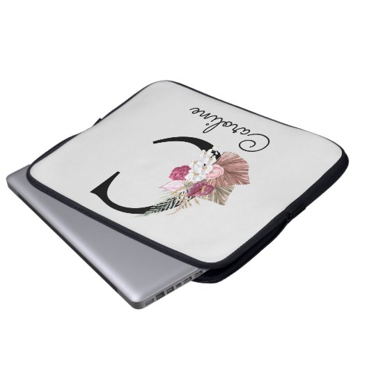 Mit Monogramm Initial C Pink Boho Girly Floral Laptopschutzhülle (Vorne Knopf)