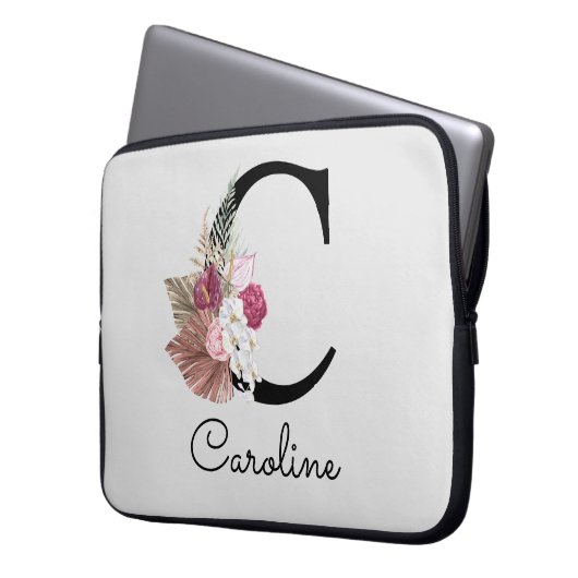 Mit Monogramm Initial C Pink Boho Girly Floral Laptopschutzhülle (Vorderseite Links)