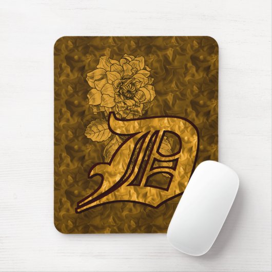 Mit Monogramm Initial D Gold Peony Mousepad (Mit Mouse)