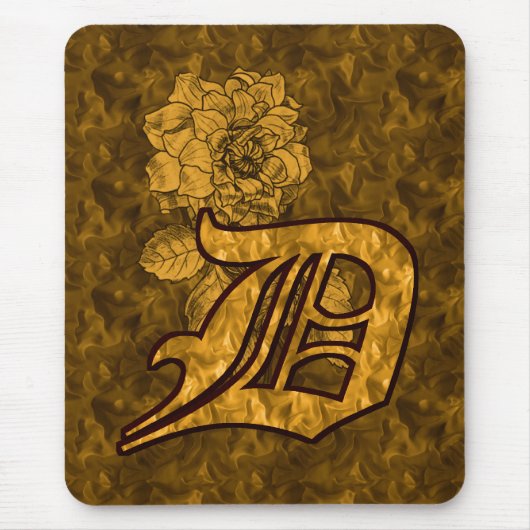 Mit Monogramm Initial D Gold Peony Mousepad (Vorne)