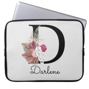 Mit Monogramm Initial D Modern Pink Boho Floral Laptopschutzhülle