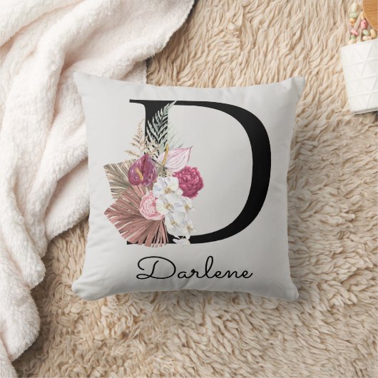 Mit Monogramm Initial D Pink Boho Kissen (Decke)