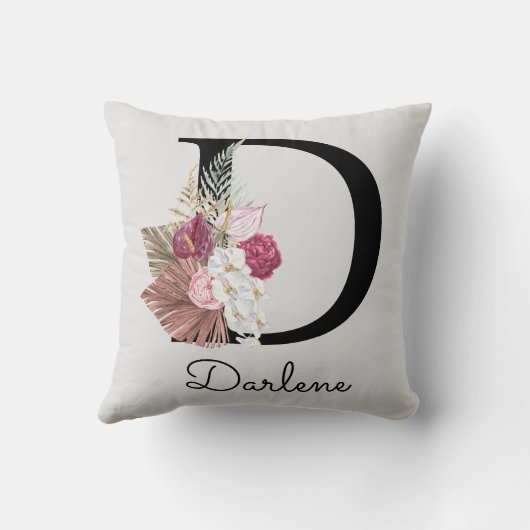 Mit Monogramm Initial D Pink Boho Kissen (Rückseite)