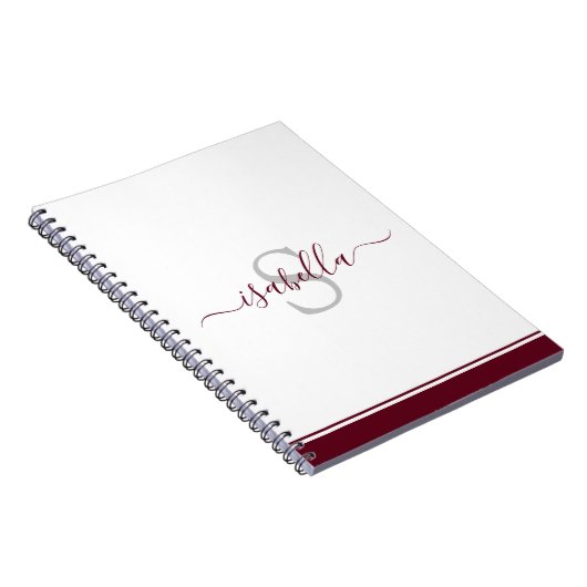 Mit Monogramm Initial Elegant Script Burgundy Notizblock (Rechte Seite)