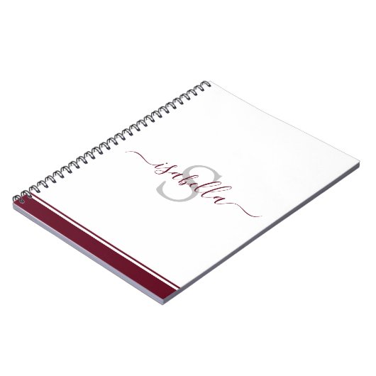 Mit Monogramm Initial Elegant Script Burgundy Notizblock (Linke Seite)