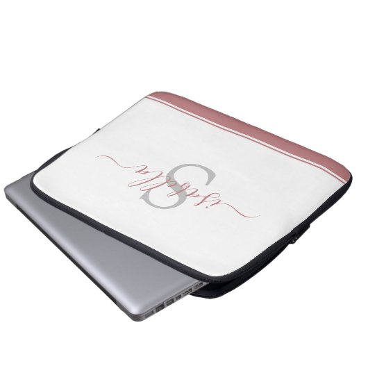 Mit Monogramm Initial Elegant Script Dusty Rose Laptopschutzhülle (Vorne Knopf)