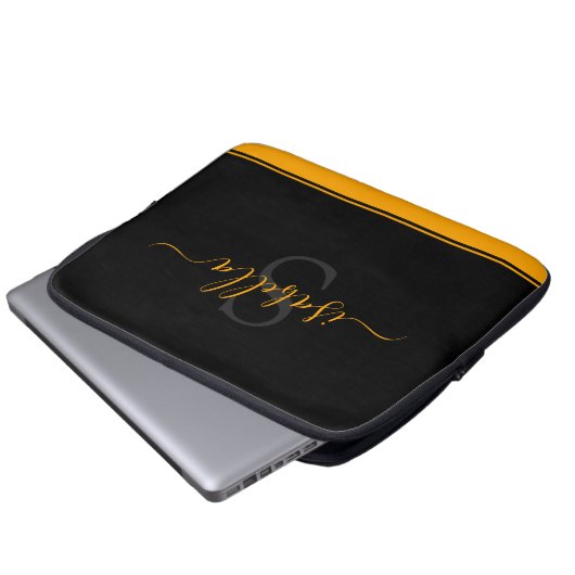 Mit Monogramm Initial Elegant Script Orange Laptopschutzhülle (Vorne Knopf)