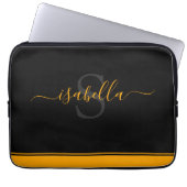 Mit Monogramm Initial Elegant Script Orange Laptopschutzhülle (Vorderseite)