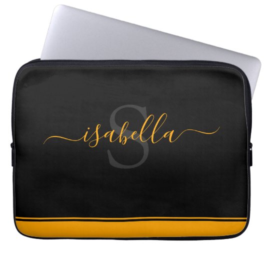 Mit Monogramm Initial Elegant Script Orange Laptopschutzhülle (Vorderseite)