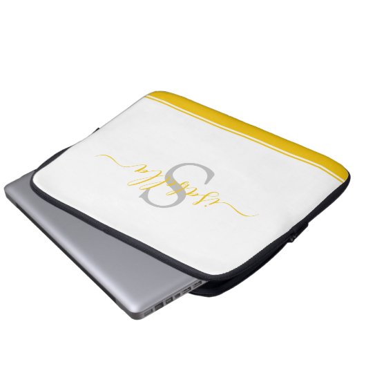 Mit Monogramm Initial Elegante Script gelb Laptopschutzhülle (Vorne Knopf)