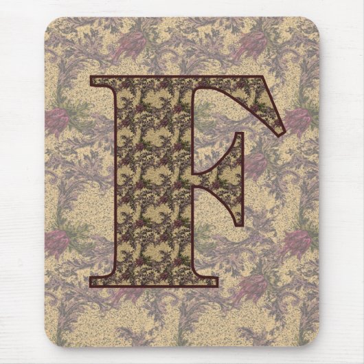 Mit Monogramm Initial F Elegante Blumenmousepad Mousepad (Vorne)